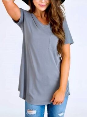 Gray V-Neck Pocket Tee